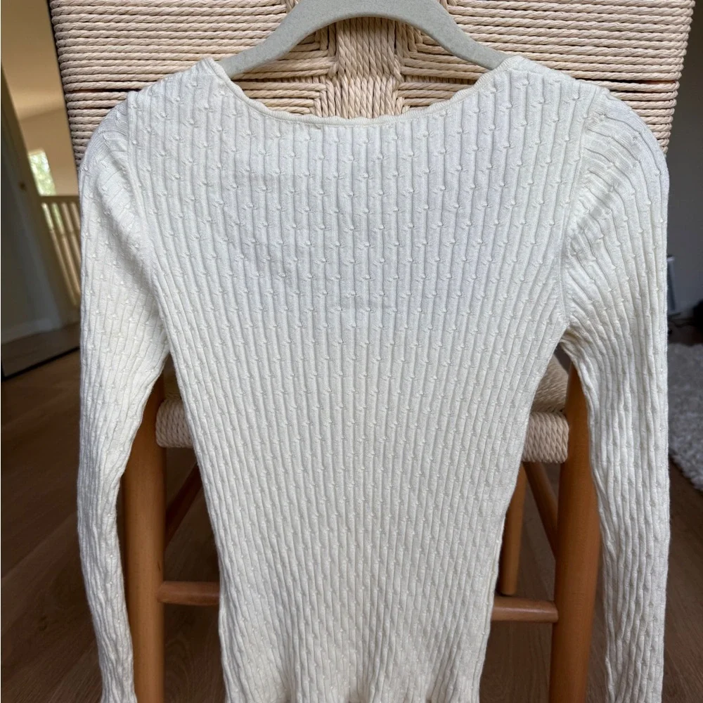 Sezane Cream Ribbed Button-Down Sweater Top - Picture 2 of 3